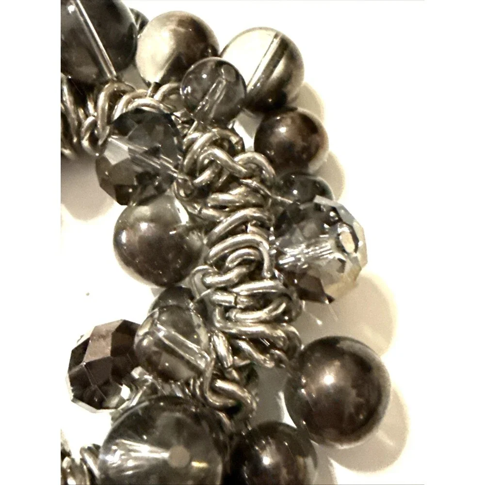 Vintage Smoky Grey Bead Cha Cha Bracelet Faceted Crystal Accent Statement 7